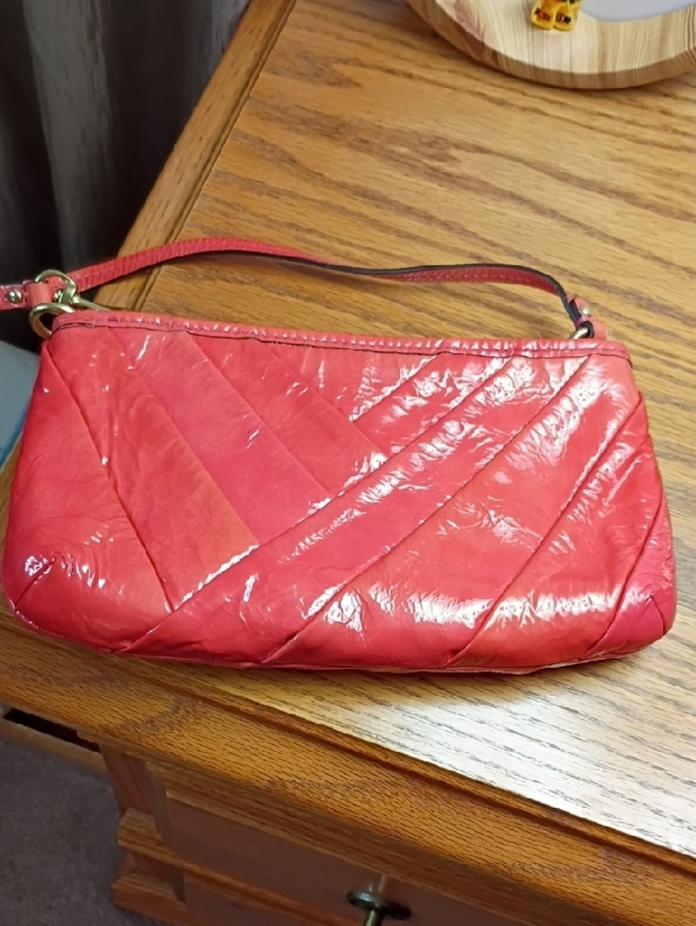 Coach Quilted Patent Leather Wristlet - Coral Pink - Picture 2 of 5